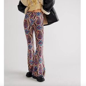 Flare Street Floral Paisley Velvet Flare Boho Pants Medium